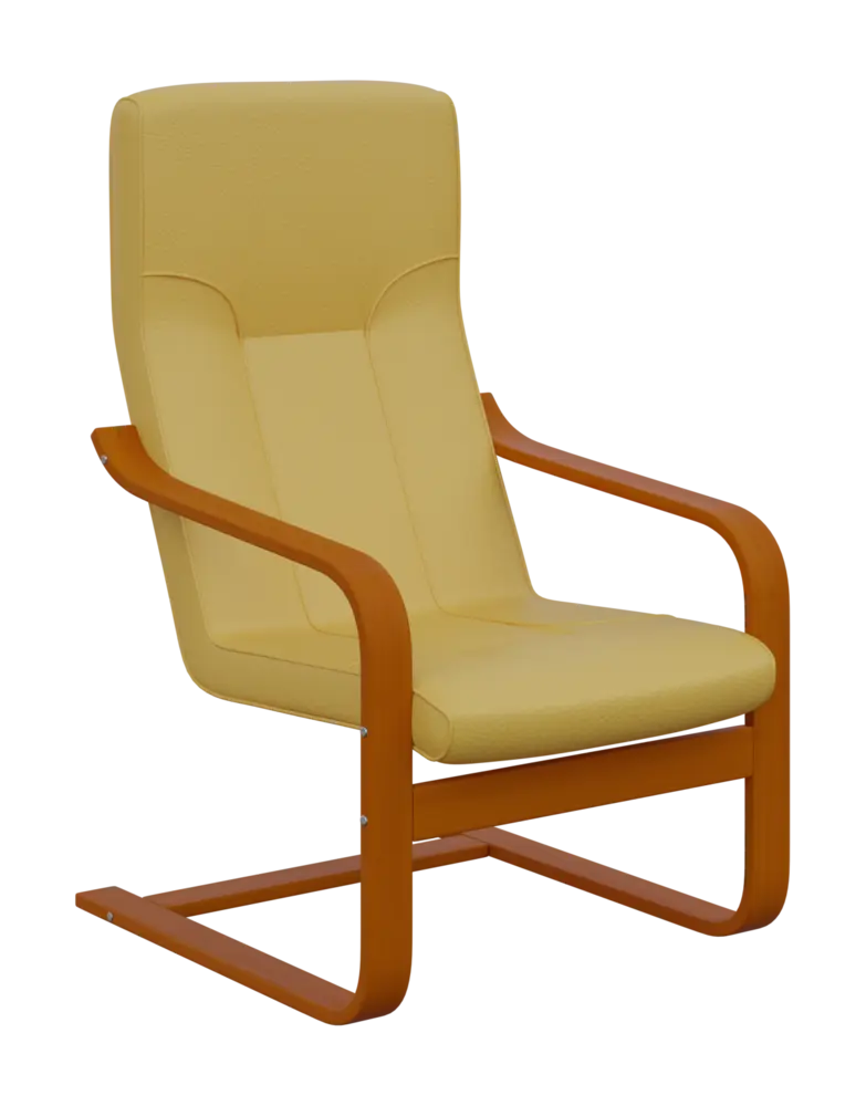 BO - 1 křeslo, dřevěná kostra, moření třešeň, koženka OTO ZO 2, žlutá písková